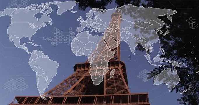Animation of network of connections with payment carrying delivery drone over docks