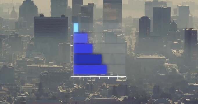 Animation of bar graph over aerial view of modern cityscape against sky