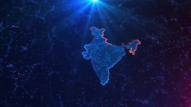 High-tech digital India map of Asia, global network connectivity, data transfer and cyber technology, business exchange, information and telecommunication. glowing digital india map circuit board. 3D