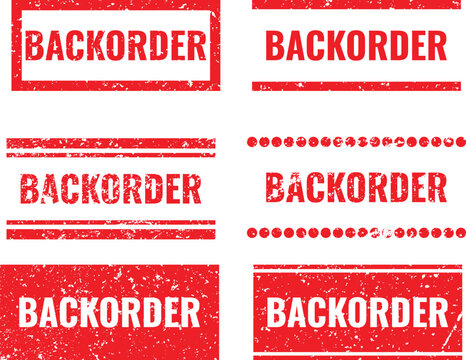 Backorder stamp set with grunge texture and distressed rubber seal style ideal for ecommerce labels, inventory status, retail signage and warehouse management