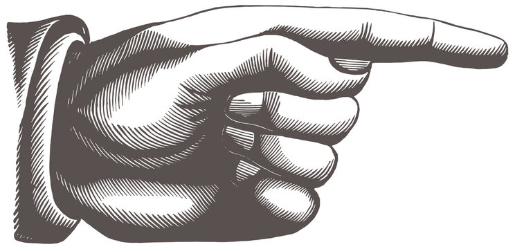 Vintage pointing hand engraving right direction gesture isolated PNG