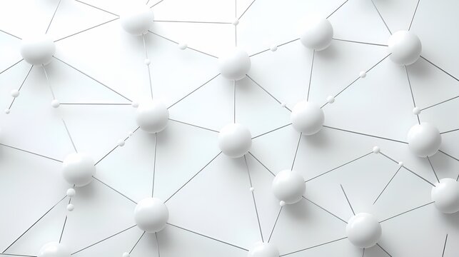 Minimalist 3D White Network Structure with Spheres and Connecting Lines for Neural Net and AI Technology Concept