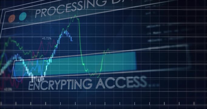 Tech dash unfolding grid on server connect animating lines and teal band encrypting for processing