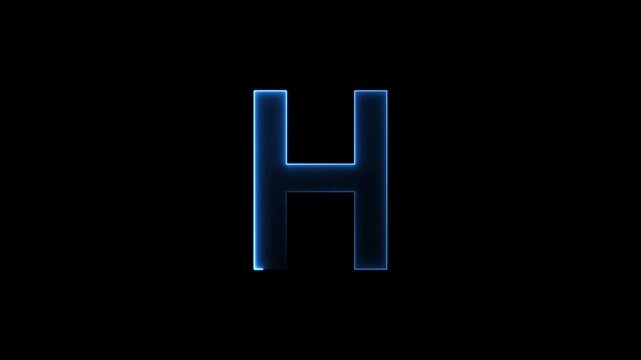 Glowing neon letter 'H' symbol, a shiny light font illustration on a black background English alphabet education type word writing letter text effect smooth footage sign symbol with black background