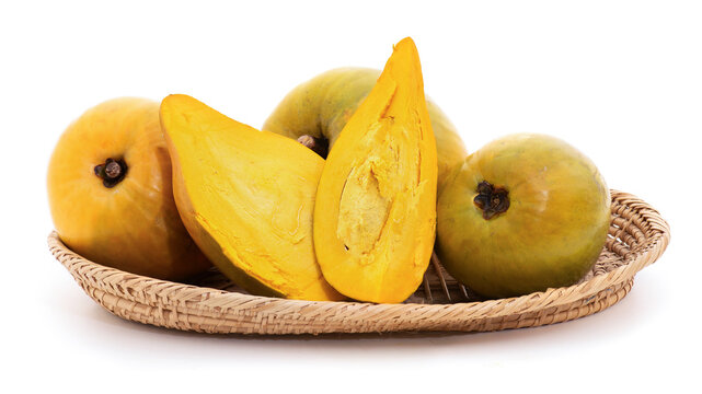 Canistel or Pouteria campechiana (Kunth) Baehni fruits isolated on white background.