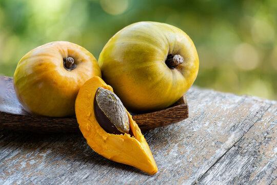 Canistel or Pouteria campechiana (Kunth) Baehni fruits on natural background.