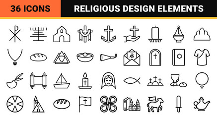 Fototapeta premium Minimalist Christian religion line icons set