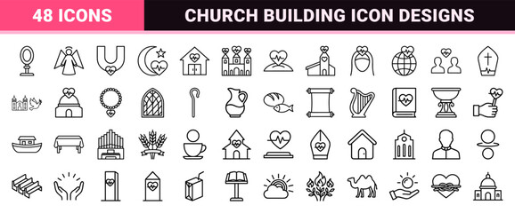 Fototapeta premium Christian faith linear icon set with religious symbols.