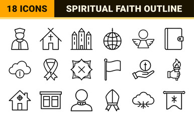 Fototapeta premium Christian religion line icons with church and bible symbols in minimalist outline