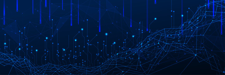 Obraz premium Abstract technology background with circuit board lines and digital data stream, business and global network concept.