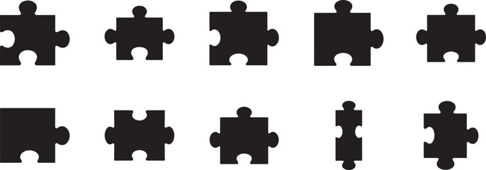 Naklejka premium Puzzle jigsaw icon set on white background, vector EPS for game, brain, logic, and teamwork design.