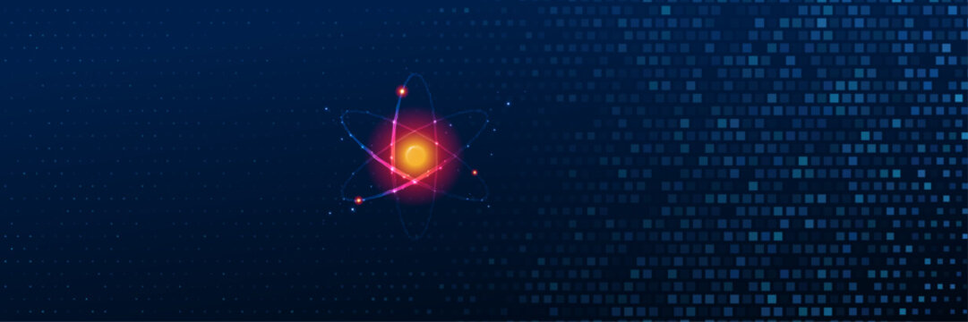Quantum computing concept for science technology. atom with electrons. quantum mechanics and new era of science.