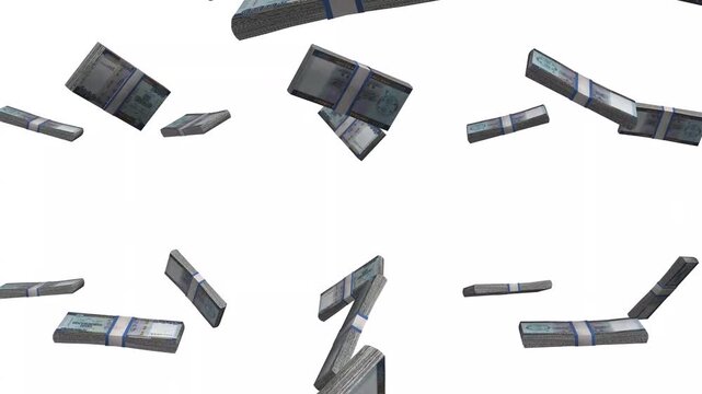 Liberia Money, Liberian Dollar Banknotes Falling, LRD Currency Stacks, White Background, 4K