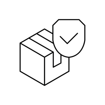 icon a product durability with package box and protective shield checkmark, isolated against a clean background.