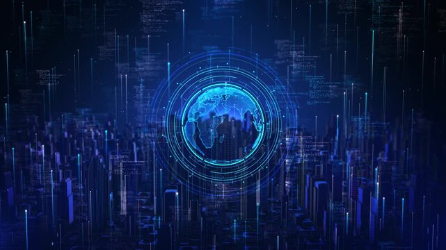Digital globe global network hologram on a world network connection creative communication and internet network connect in smart city . of 5G wireless digital connection and internet of things future
