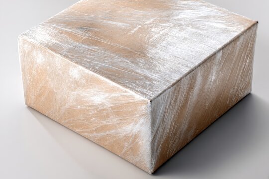 Tight shrink wrap texture over a blank cardboard box.
