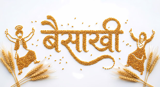 promotional concept for happy Baisakhi Indian traditional festival with Hindi typography background design.