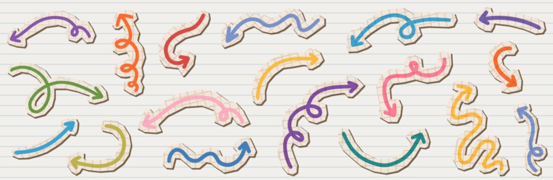 Cute scrapbook paper vector arrows, cute collage elements for backgrounds, zines and kids graphic design