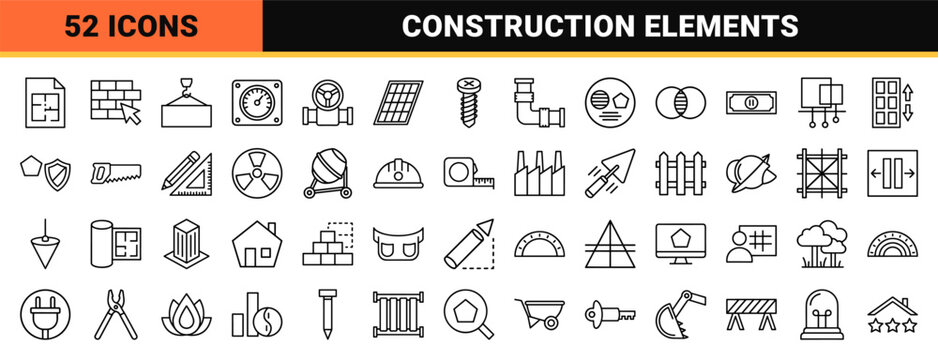 Minimalist outline architecture and construction icon set for real estate.