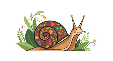 Decorative snail with flowers and leaves © TDF CREATIVE