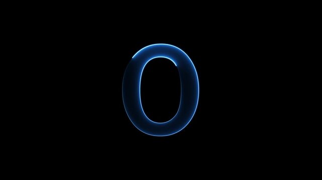 Glowing neon letter 'O' symbol, a shiny light font illustration on a black background English alphabet education type word writing letter text effect smooth footage sign symbol with black background