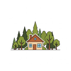 Naklejka premium Small house with brown roof windows.