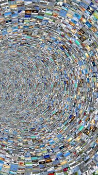 Media Tunnel Journey With Curved Path Turn - 3d 4k vertical animation (2160 x 3840px)
