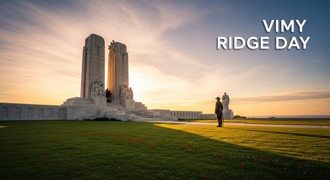Reflective moment at the vimy memorial on a serene evening landscape