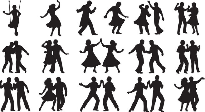 Single one line drawing man and woman dancing Lindy hop or Swing. Male and female characters performing dance at school or party night. Modern continuous line draw design graphic vector illustration
