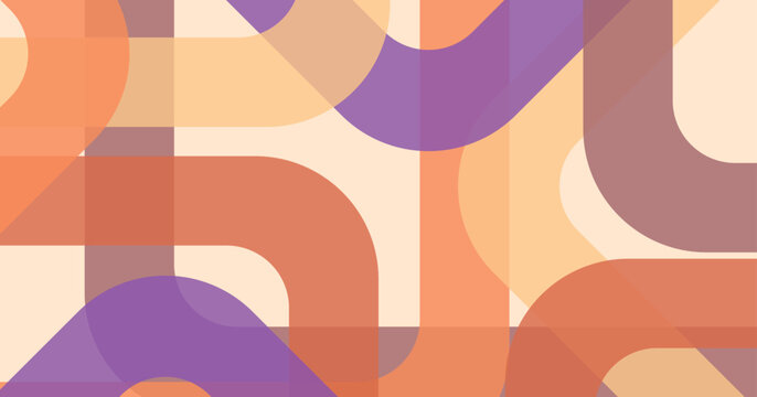 Harmonious background of overlapping geometric curves in warm retro tones. Vector illustration background evokes a sense of organized harmony for contemporary branding. Interlocking flowing curves.