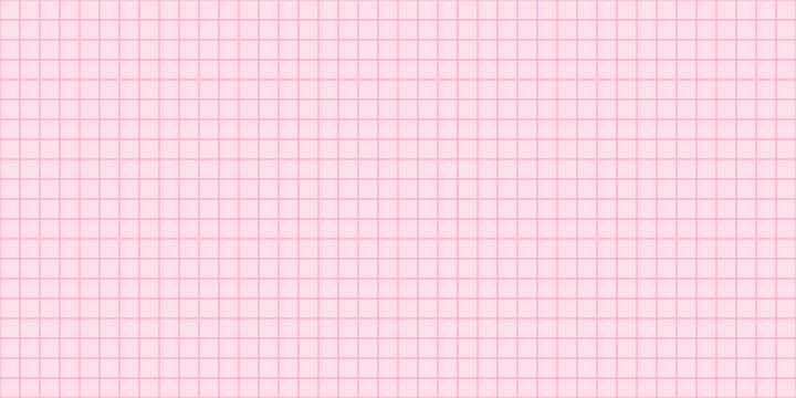 Cute pink grid vector seamless pattern, pastel color notebook paper background with squares for journaling and graphic design