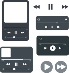 Minimalist music player interface elements and media control icons set. © Lola