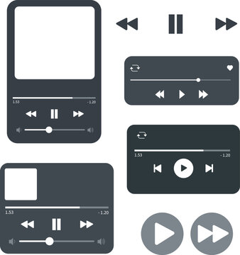 Minimalist music player interface elements and media control icons set.