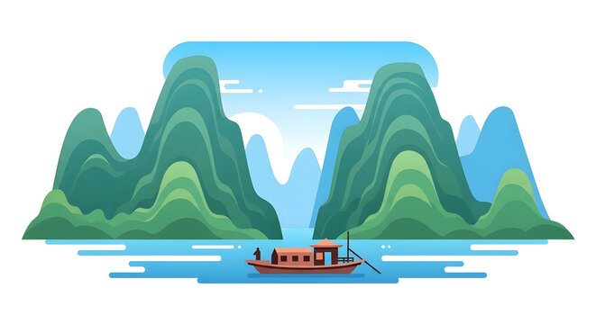 Boat on the calm water surface.