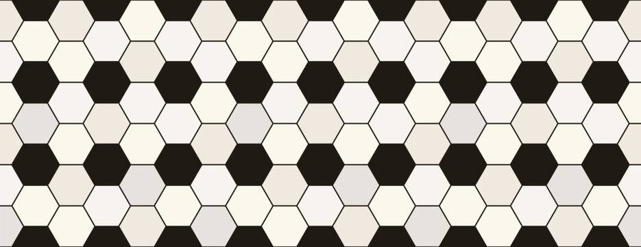 Vintage soccer ball vector seamless pattern, football geometric texture with hexagons for sport backgrounds