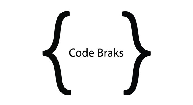 Minimalist curly brackets vector icon, Code Braks text inside black braces, programming and software development symbol on white background