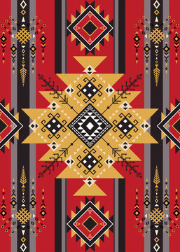 Seamless ethnic geometric pattern inspired by traditional tribal textile design.