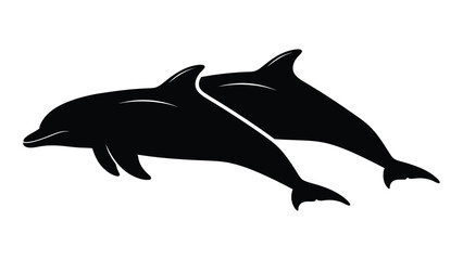 Obraz premium Two sleek dolphins leaping in a dynamic black silhouette illustration