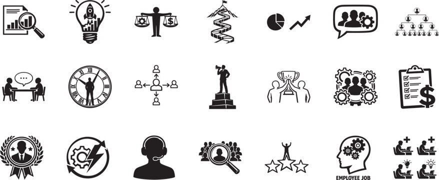Business audit, startup strategy and employee line icons set. Management, teamwork vector pack.