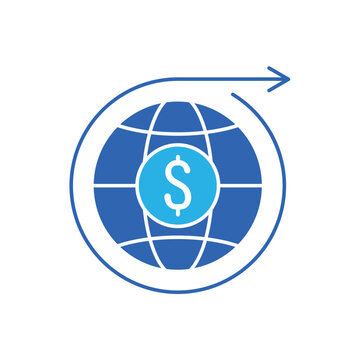 icon a linear economy with globe dollar currency and outgoing arrow, isolated against a clean background.