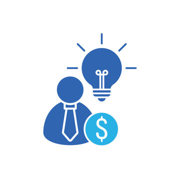 icon an entrepreneurship with person light bulb idea and dollar symbol, isolated against a clean background