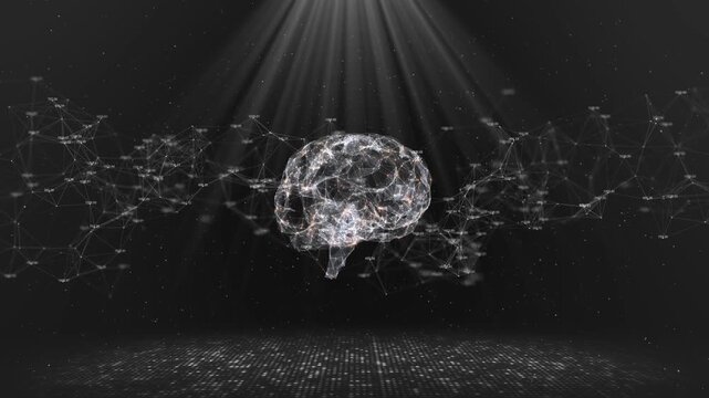 AI. Artificial intelligence in human cyber mind. Artificial neural network Modern Digital Transformation deep learning Technology Brain With Digital Grid Data, Innovation Futuristic Blue Background.