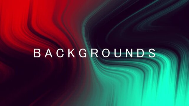 Swirling abstract background with vibrant red and teal fluid motion and the word BACKGROUNDS in white text centered horizontally across the creating a dynamic visual effect for digital