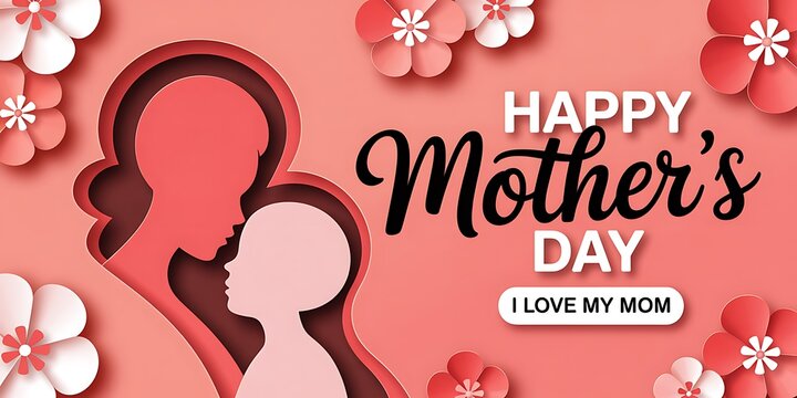 Mother's Day greeting card template with silhouette of mother and child