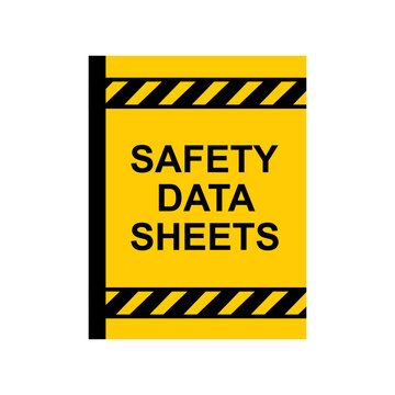 Safety Data Sheet binder file folder document illustration with sheets of SDS paper.