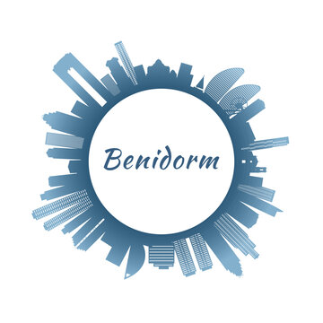 Benidorm skyline with colorful buildings. Circular style. Stock vector illustration
