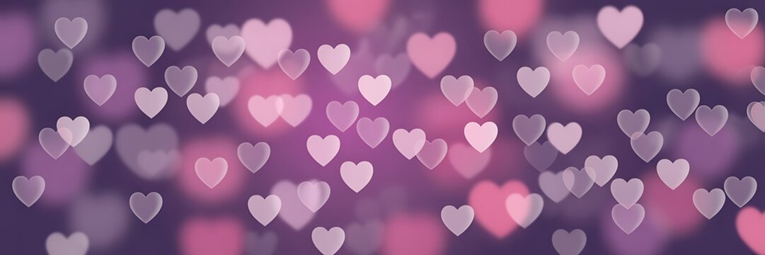 Purple heart bokeh background with pink accents