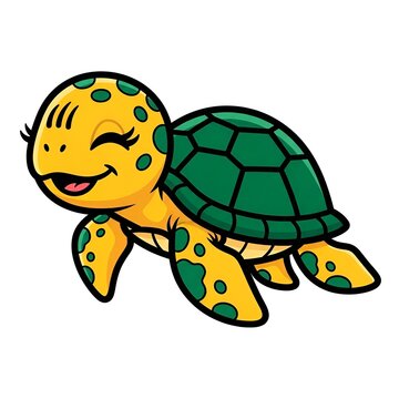 Smiling cartoon turtle isolated on transparent background
