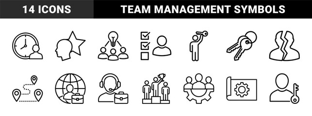 Fototapeta premium Minimalist business people and management line icons set