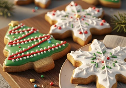 Christmas cookie with assorted shapes and festive icing designs